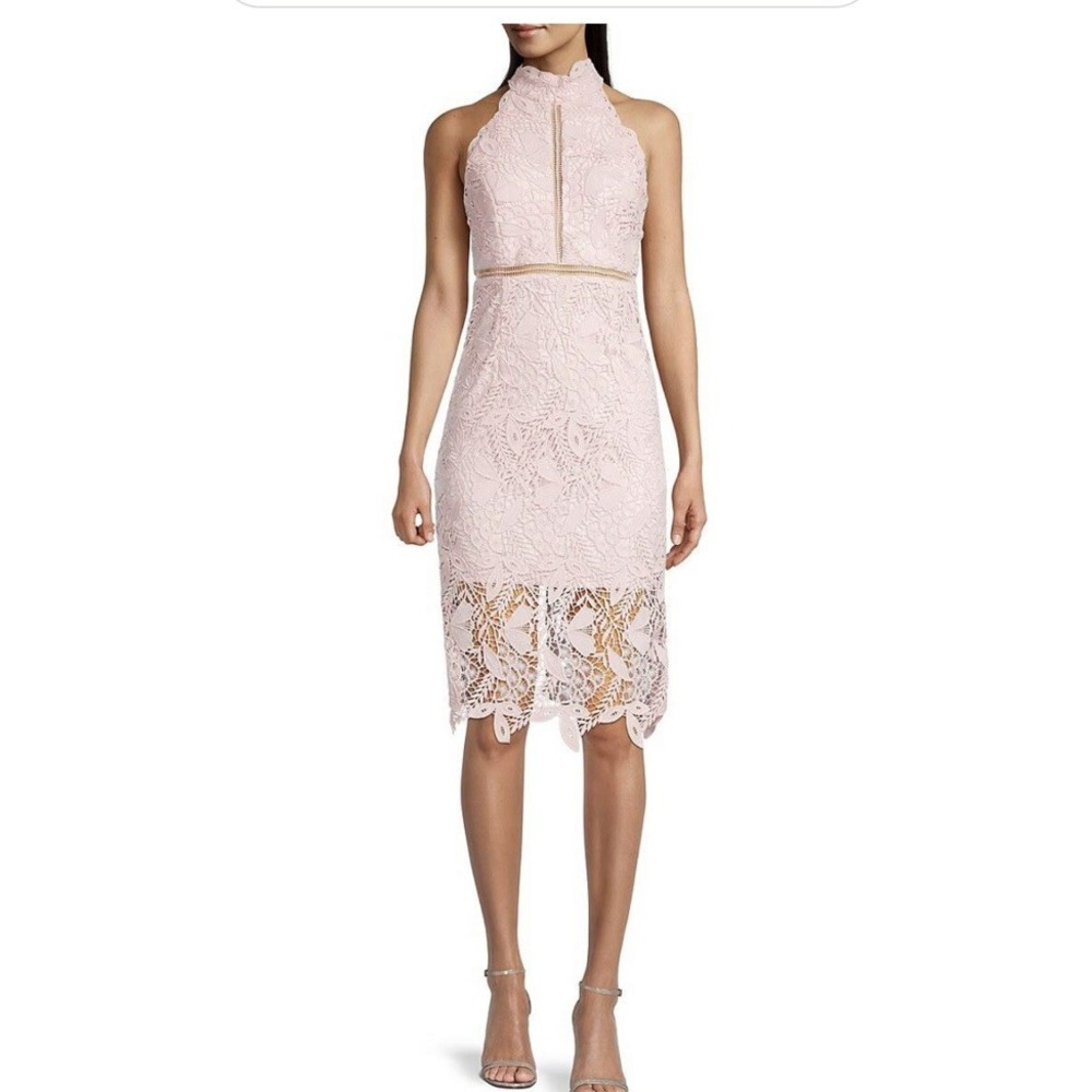 Bardot Midi Dress XL 10 Blush Pink High Neck Lace Open Back New NWT